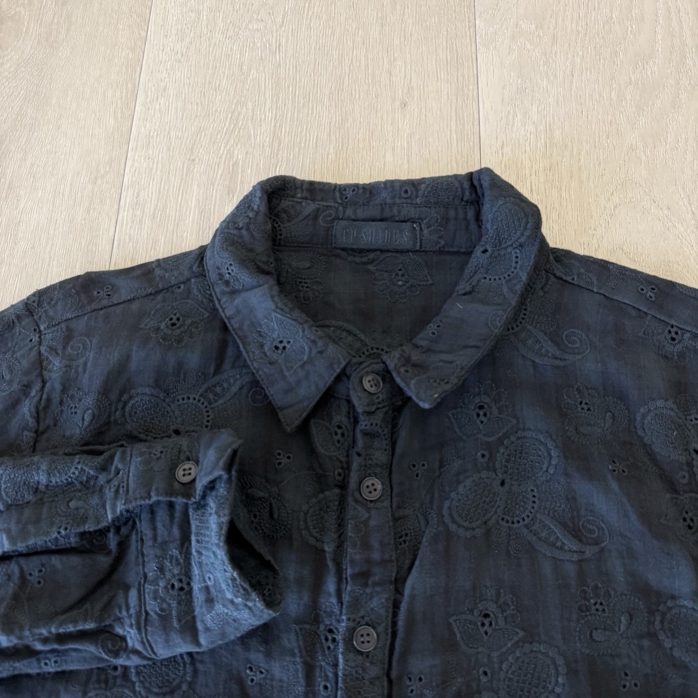 CP Shades Embroidered 100% Cotton Button Up Shirt Dark Blue Women's M USA Made